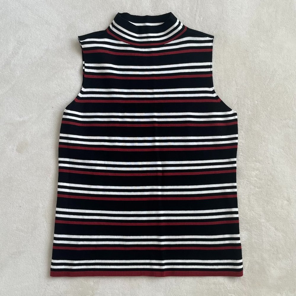 Red Black & White Striped Sleeveless Top